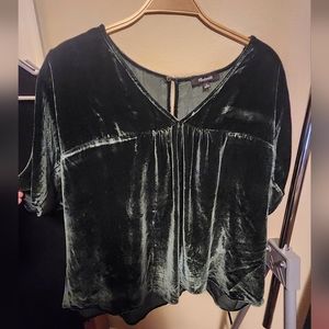 Olive Green velvet Madewell cropped top, size L